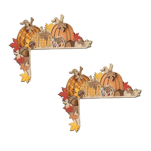 2Pcs Halloween & Thanksgiving Wooden Pumpkin Door Corner,Autumn Door Frame Topper With Maple Leaves, Window/Door Angle Ornament For Fall Home Party Decor 7.87"