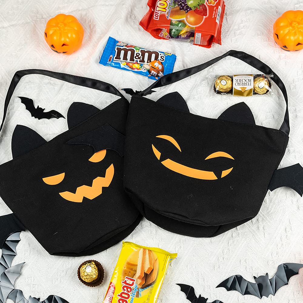 2Pcs Halloween Trick or Treat Bags Candy Bucket Bats Reusable Canvas