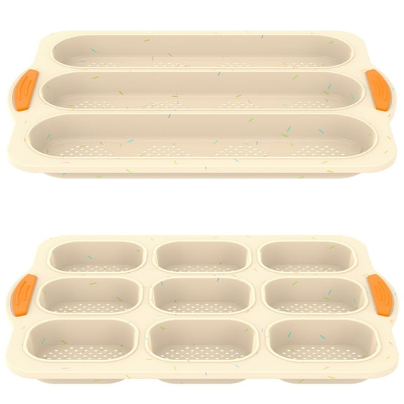 2Pcs Hamburger Bun Pan Silicone Bun Baking Mold Tray Soft Homemade Bread Pan Easy Demold Cake Mold Pan 3/4/9 Cavity Cake Baking Tray for Microwave Oven Refrigerator