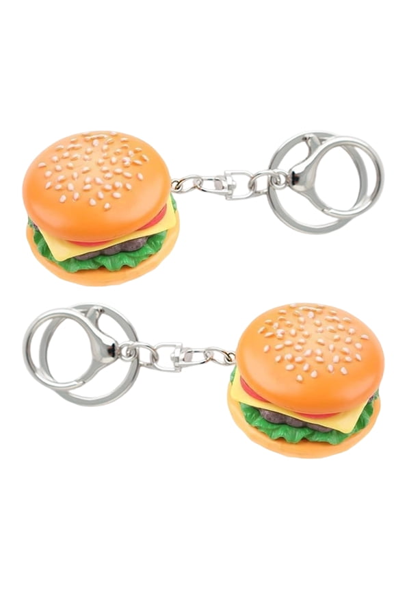 2Pcs Hamburger Designs Keychains Crafted with Metal Ideal for Keys or Bag Decoration in Daily Life