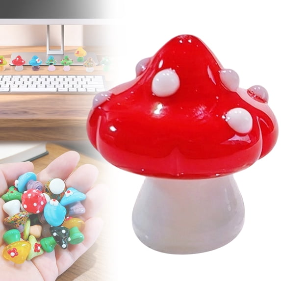 2Pcs Hand Blown Mini Colorful Glass Figurines Tiny Art Craft Ornaments, Compact Desktop Decor for Terrarium Aquarium Shelf Window Display Perfect Gift for Women(Red)