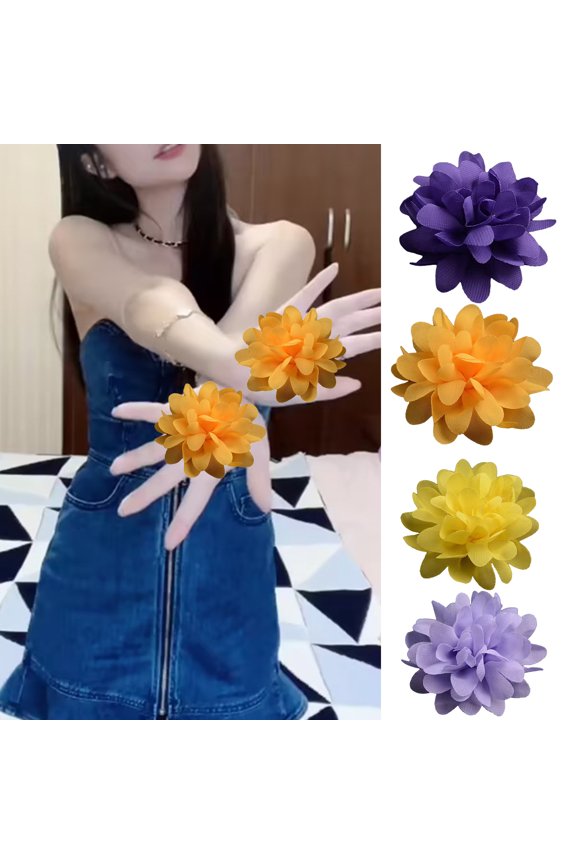 2Pcs Hand Flowers Reusable Eye-catching Lightweight Attractive Long Lasting Decorative Cloth Singing Stage Finger Floral Rings Party Supplies