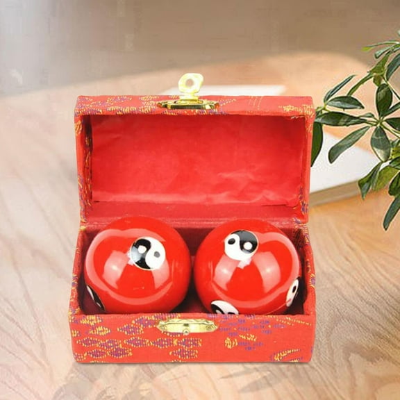 2Pcs Hand Massage Balls Chinese Baoding Balls with Storage Box Fitness Exerciser Durable Smooth Portable Chinese Exercise Handballs for Kids Gossip Red