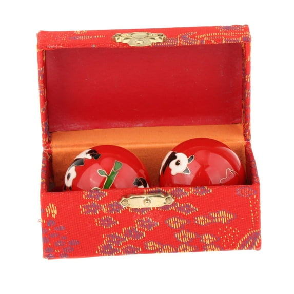 2Pcs Hand Massage Balls Chinese Baoding Balls with Storage Box Fitness Exerciser Durable Smooth Portable Chinese Exercise Handballs for Kids Panda Red