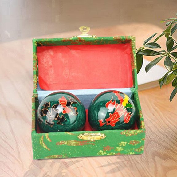 2Pcs Hand Massage Balls Chinese Baoding Balls with Storage Box Fitness Exerciser Durable Smooth Portable Chinese Exercise Handballs for Kids Dragon Phoenix Green