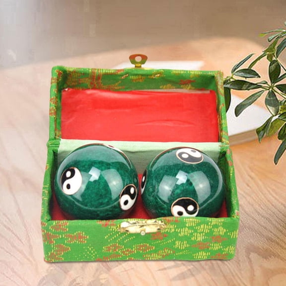 2Pcs Hand Massage Balls Chinese Baoding Balls with Storage Box Fitness Exerciser Durable Smooth Portable Chinese Exercise Handballs for Kids Gossip Green