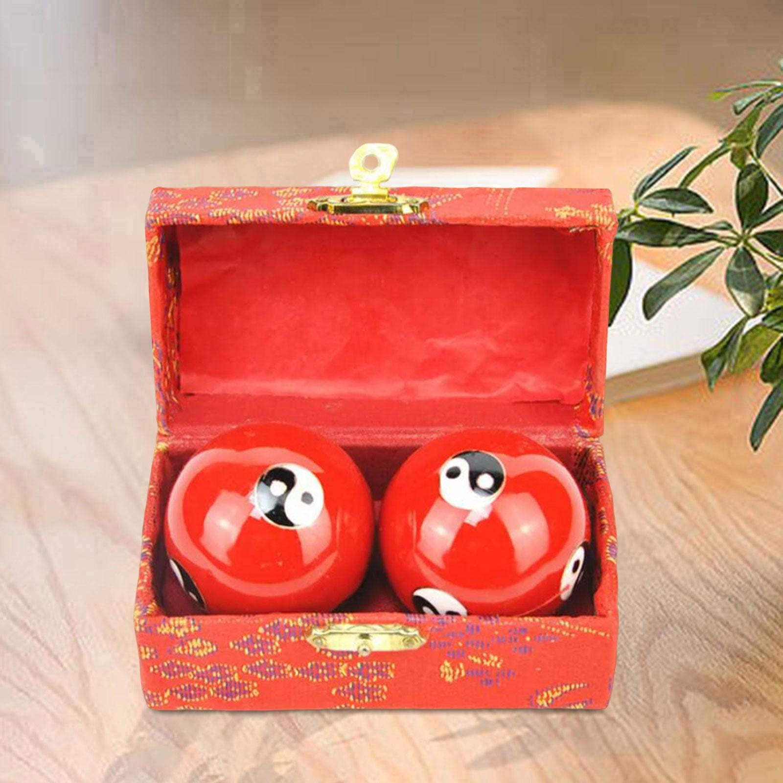 2Pcs Hand Massage Balls Chinese Baoding Balls with Storage Box Fitness