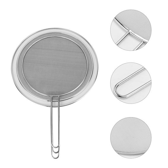 2Pcs Handheld Stainless Steel Oil Splatter Guards for Home Kitchen Use Plated Silver