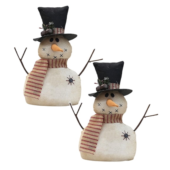 2Pcs Handmade Christmas Sitting Snowman Indoor Decorations Animated Xmas Snowman Plush Presents Holiday Party Gift Tabletop Christmas Decorations 10.6 Inchs Christmas Decorations