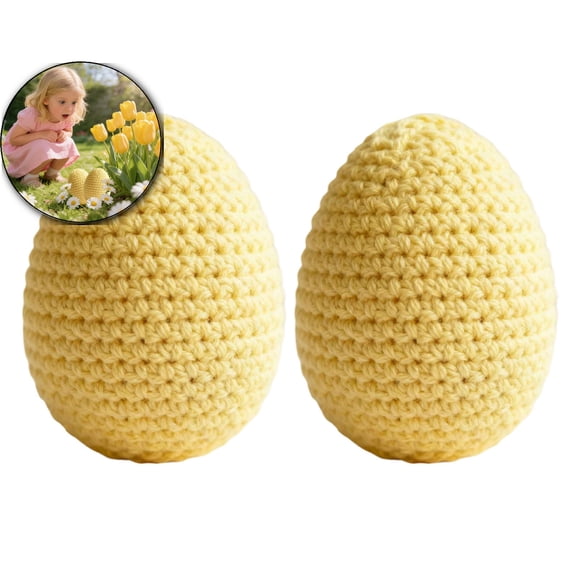 2Pcs Handmade Crochet Easter Eggs 1.97 × 2.76inch Fabric Wrapped Easter Egg with Foam Filler Rustic Knitted Egg Ornaments for Tiered Tray Basket Stuffers Spring Party Decor