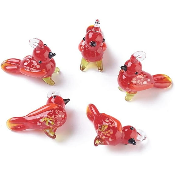 2Pcs Handmade Lampwork Bird Pendants Red Little Bird Pendants 28x12x26mm Red Flame Bird Beads Charms with 3mm Hole Ideal for Jewelry Making and Craft Projects