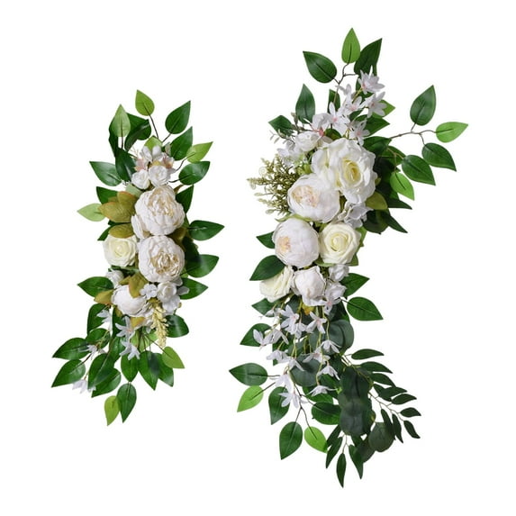 2Pcs Handmade Wedding Arch Flower Silk Flowers Garland Hanging Rustic Artificial Flower Swag for Wedding Party Wall Holiday Front Door White