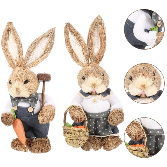 FRCOLOR Lightweight Woven Bunny Figurines, Assorted Color, Perfect for Home and Garden, 2Pcs