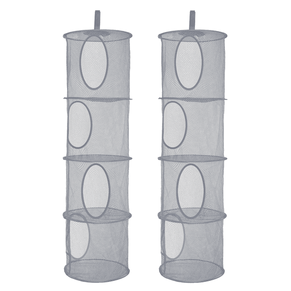 2Pcs Hanging Mesh Space Saver Bags Organizer, Foldable Storage Organizer 4 Compartments Toy Storage Organizer Grey