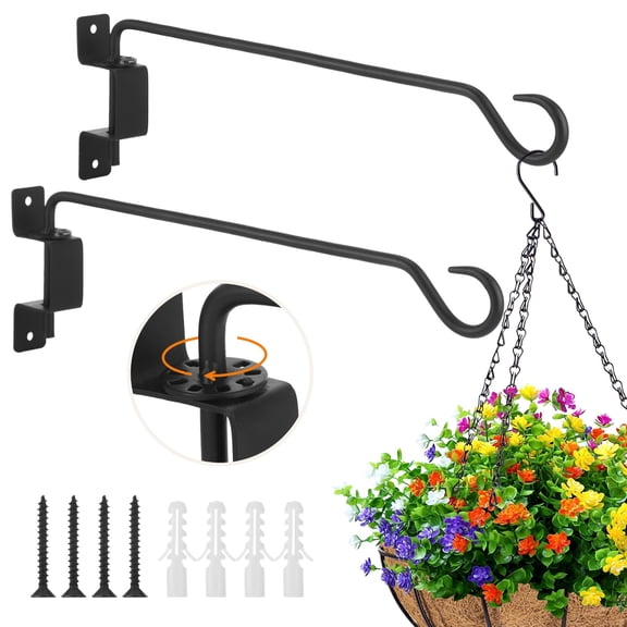 2 Pcs Swivel Plant Hangers, 16" Outdoor Plant Hanging Brackets, Heavy-duty Metal Wall-mount Hooks with Rotating Arm for Flower Pots, Bird Feeders, Lanterns
