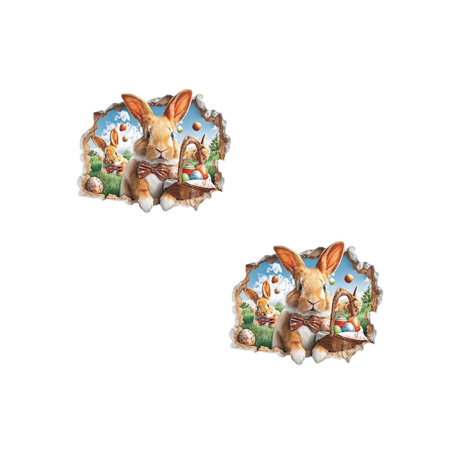 2Pcs Happy Easter Wall 3D Bunny Wall Easter Eggs Wall Stickers Large ...