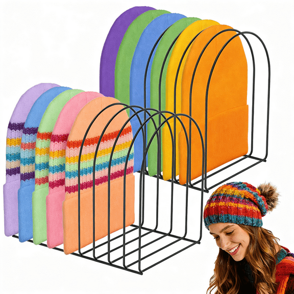 2Pcs Hat Organizer for Closet Heavy Duty Beanie Holder Organizer Knitted Hat Storage Rack Metal Display Stand Cap Holder Home Entryway Tabletop Bedroom Dresser Room Office, Black, 10.2x6.7x9.1inch