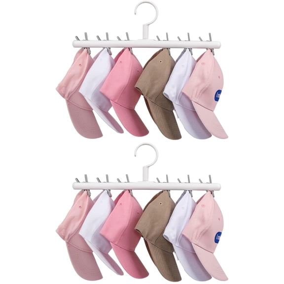 2Pcs Hat Rack for Closet with 6 Clips, 360 Degree Rotatable, Strong Load Bearing Capacity, Hanging Cap Organizer Storage Holder for Home, Entryway, Bedroom, Living Room - White Gray