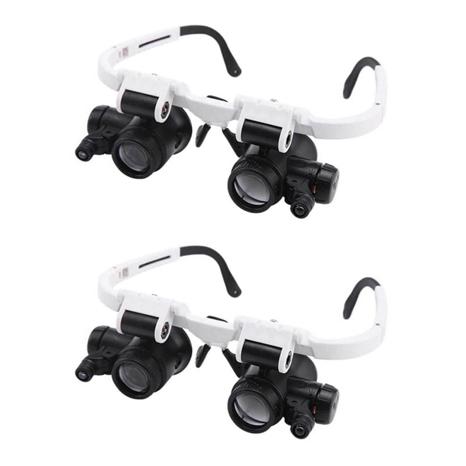 2Pcs Head-Mounted Microscope Jeweler Magnifier with LED Light 8X/15X ...