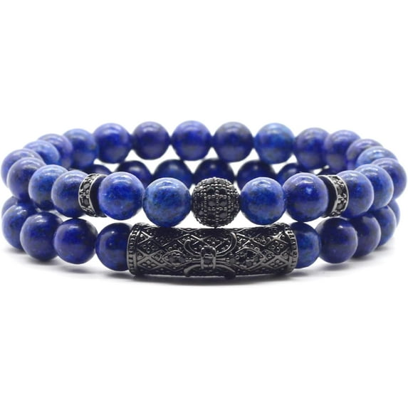 2Pcs Healing Crystal Beaded Bracelet for Men Women Handmade 8MM Beads Stretch Bracelet Protection Bracelets Bring Good Luck Prosperity and Happiness Gifts for Men Women