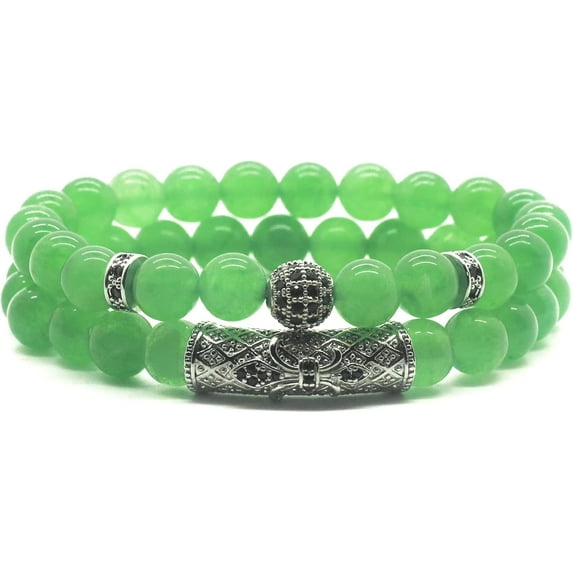 2Pcs Healing Crystal Beaded Bracelet for Men Women Handmade 8MM Beads Stretch Bracelet Protection Bracelets Bring Good Luck Prosperity and Happiness Gifts for Men Women