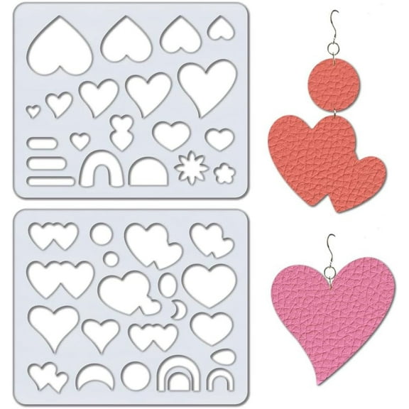 2Pcs Heart Earrings Making Templates 7x6 Inch Acrylic Earring Handwork Template Card Leather Earring Templates Reusable Jewelry Shape Template for Earrings Necklace Jewelry Making Crafts