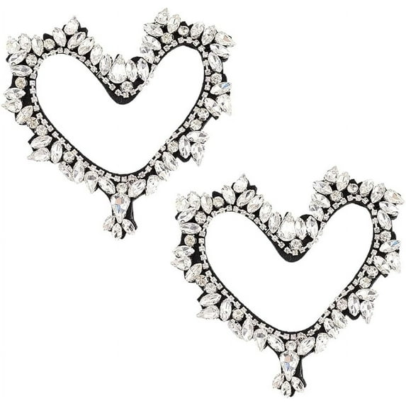 2Pcs Heart Embroidery Rhinestone Applique 3.8x3.8inch Heart Shape Sew On Patch Artificial Rhinestone Beading Appliques Garment Embellishments Patch for Jeans Jackets Bags