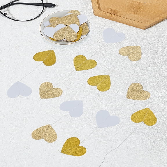 2Pcs Heart Glitter Paper Garland Hanging String for Party Birthday Wedding Decorations Goldenrod 45x49x0.3mm 4m/pc for making