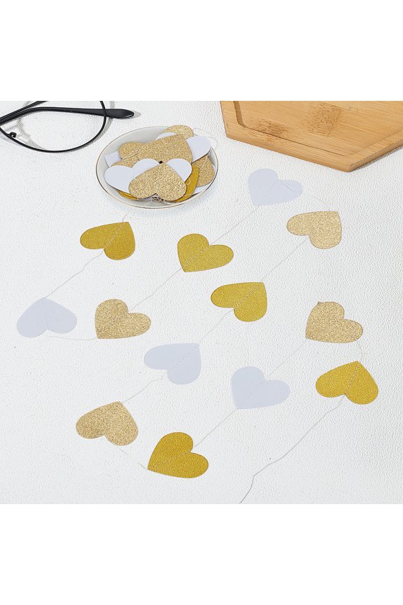 2Pcs Heart Glitter Paper Garland Hanging String for Party Birthday Wedding Decorations Goldenrod 45x49x0.3mm 4m/pc