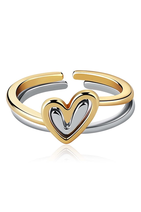 2Pcs Heart Layered Rings Alloy Heart Rings Adjustable Love Ring Stackable Finger Rings Simple Knuckle Rings Jewelry Gift for Women for DIY