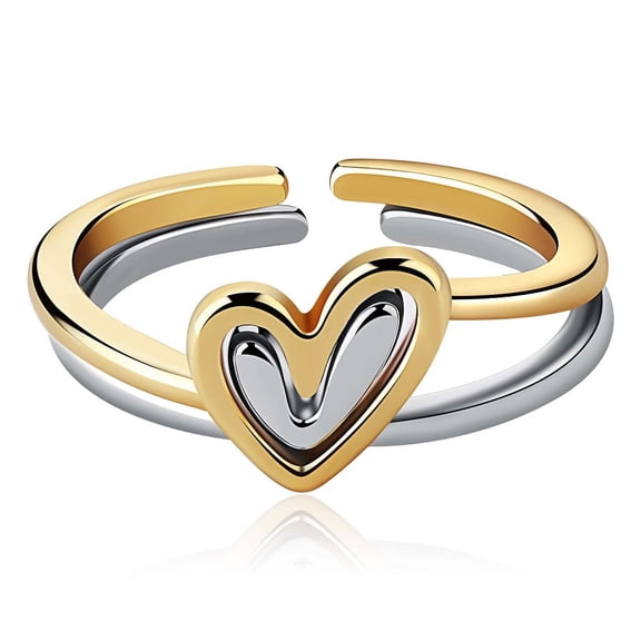 2Pcs Heart Layered Rings Alloy Heart Rings Adjustable Love Ring Stackable Finger Rings Simple Knuckle Rings Jewelry Gift for Women