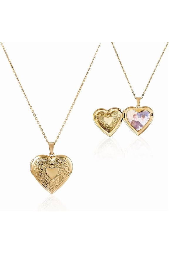 2Pcs Heart Locket Necklace 17.72 Inch Stainless Steel Photo Necklace Pictures Pendant Necklaces Love Image Locket Necklaces for Women Ladies Gifts Jewelry diy