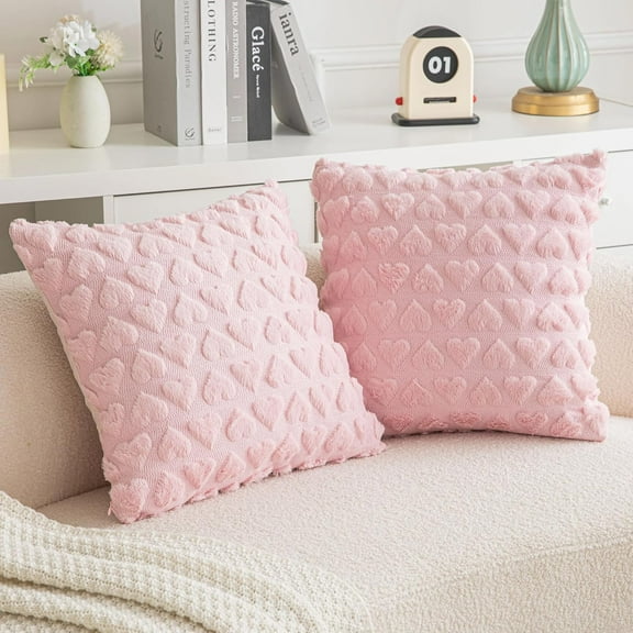2Pcs Heart Love Decorative Throw Pillow Covers 18x18inch, Soft Plush Faux Fur Wool Pillow Covers for Couch Sofa Home