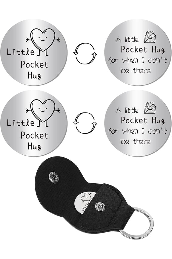 2Pcs Heart Pocket Hug Token Long Distance Relationship Keepsake Token Engraved Double Sided Pocket Token Coin Sign with Keychains for Daughter Friend Encouragement Gift 1.2x1.2Inch grey
