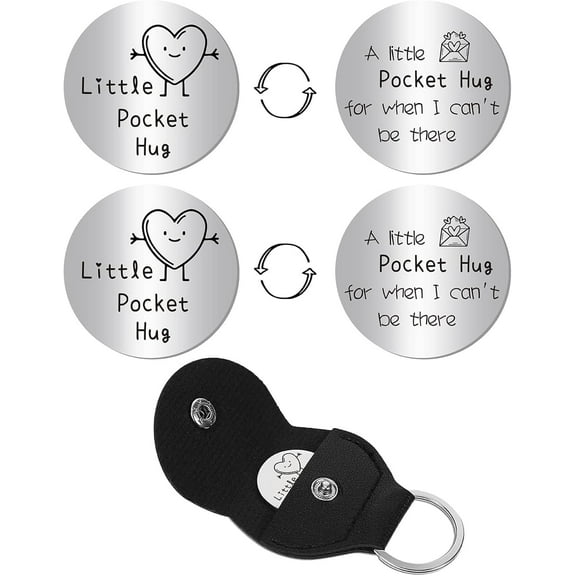 2Pcs Heart Pocket Hug Token Long Distance Relationship Keepsake Token Engraved Double Sided Pocket Token Coin Sign with Keychains