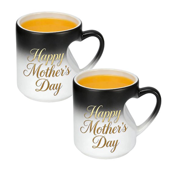 2Pcs Heart Shaped Color Changing Mug For Mom Day 325ml Funny Heat Changing Mom Coffee Mug Birthday Glass Bottle