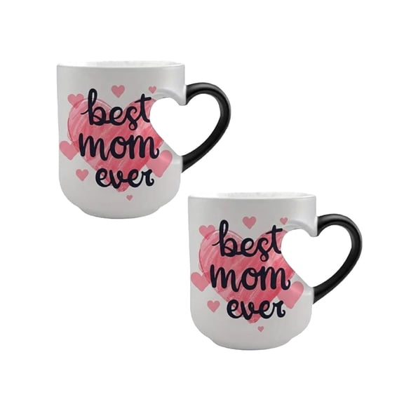2Pcs Heart Shaped Color Changing Mug For Mom Day 400Ml Funny Heat Changing Mom Coffee Mug Birthday Glass Bottle