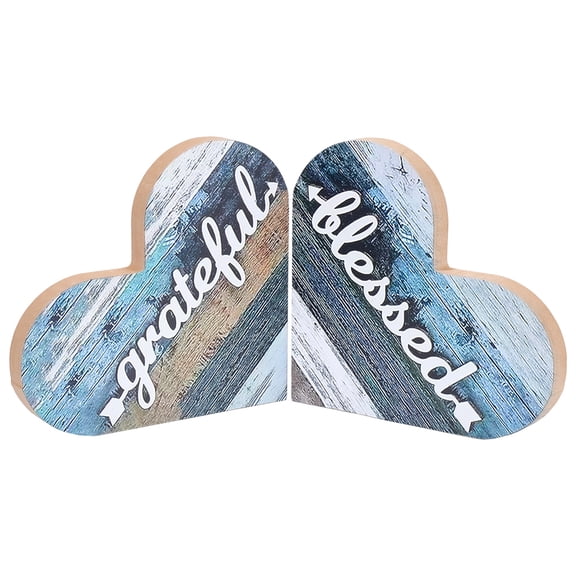 2Pcs Heart Shaped Wood Plaque Table Wooden Signs Words Grateful Blessed Rustic Vintage Retro Small Decorative Plaques Ornaments DIY