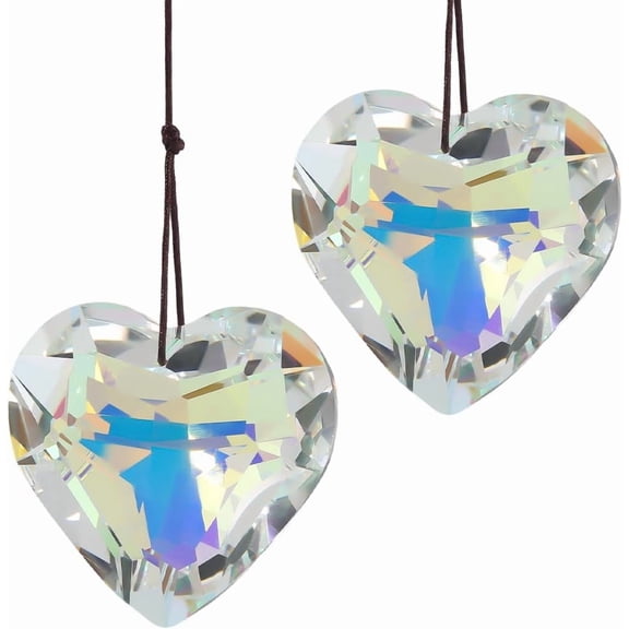 2Pcs Heart Suncatcher Heart Clear AB Color Rainbow Maker Heart Dangle Sun Catchers with Rope Pendants Ornaments