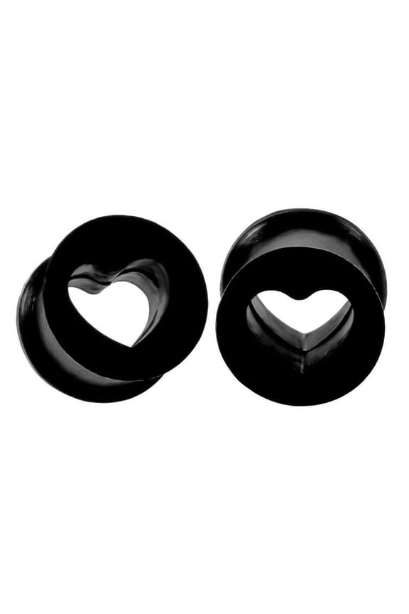 2Pcs Heart-shaped Silicone Ear Gauges Double Flared Tunnels Set 8mm,Black