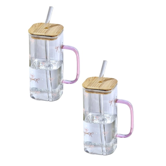 2Pcs Heat Glass Cup with Straw 400Ml Suitable for Cold Drinks Juice Milk Including Lid Glass Texture Suitable for Various Beverages Home Decor Happy 2026!