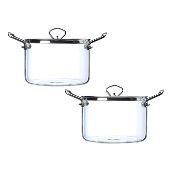 2Pcs Heat Glass Stock Pot With Lid Clear Glass Pot Glass Cooking Pot For Stove Top Heat Glass Boiling Pot With Handles Glass Potpourri Pot Glass Stock Pot With Cooking Utensils