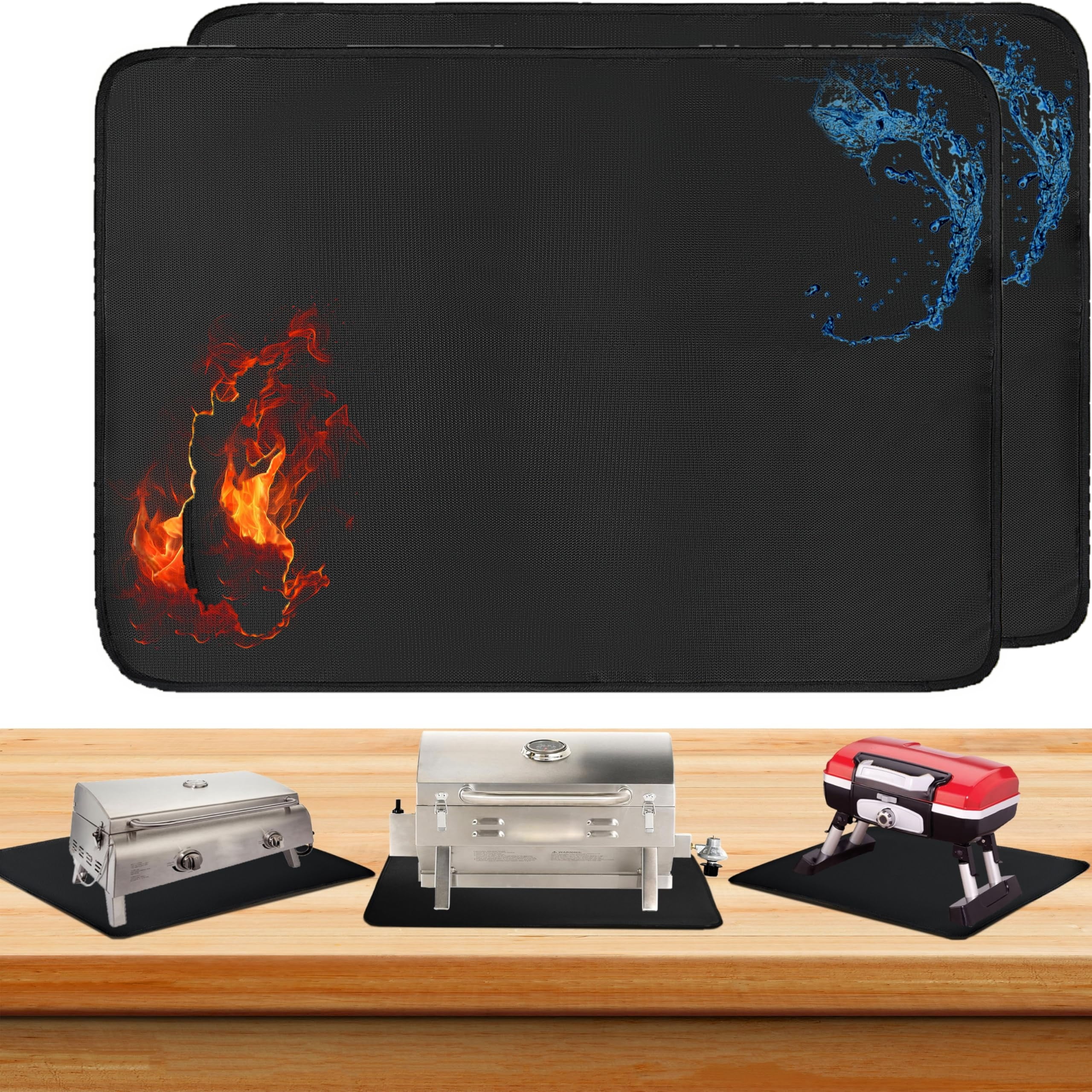 2Pcs Heat Resistant Mat for Air Fryer Deep Fryer Toaster Oven, Hot Pads for Kitchen Heat Resistant Mats for Countertop, Fireproof Silicone Kitchen Counter Countertop Protector Mat (18 x 15 in, Black)