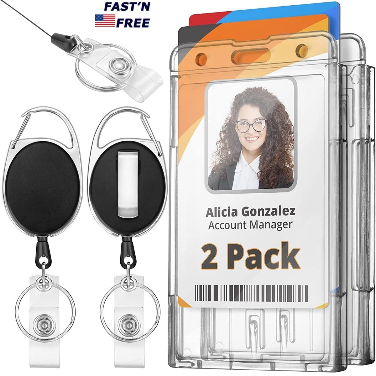 2Pcs Heavy Duty Badge Reels Retractable Badge Holders with Belt Clip