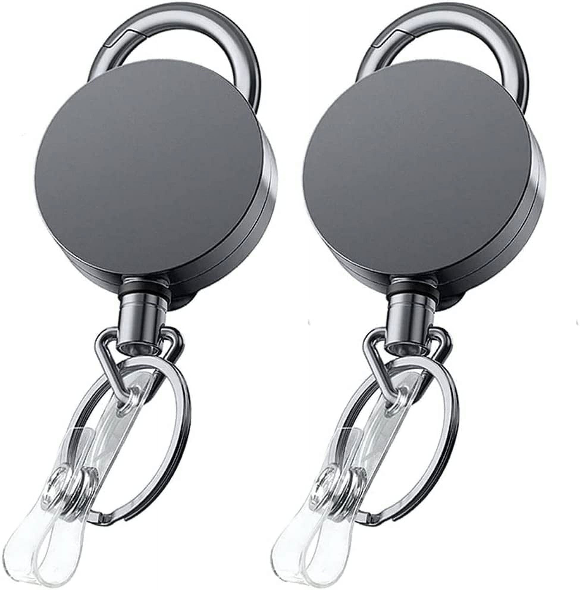 2PCS Retractable Reel Clip Badge Holder ID Card w/ Key Ring Carabiner