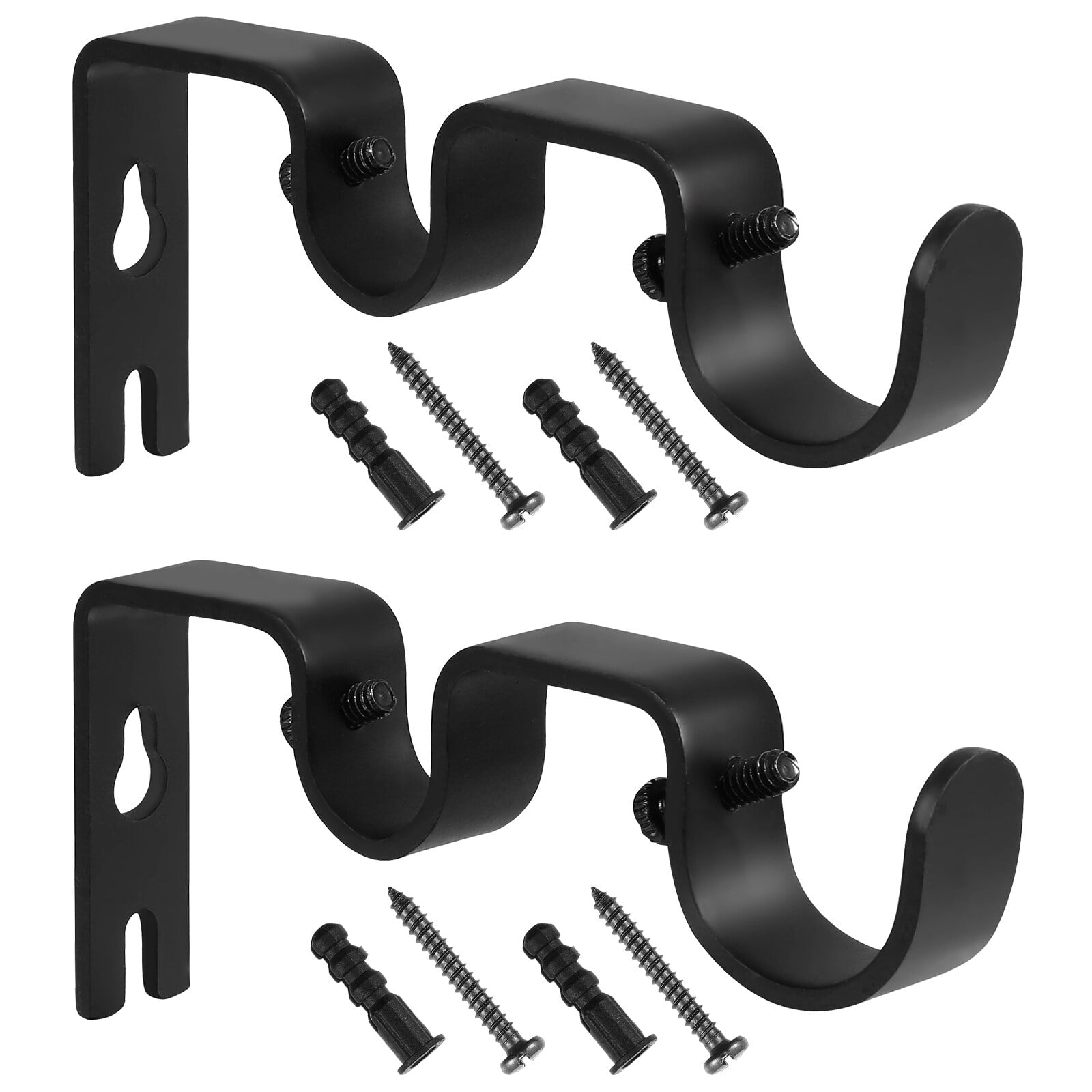 2Pcs Heavy Duty Curtain Rod Brackets Adjustable Double Rod Holders-Black 