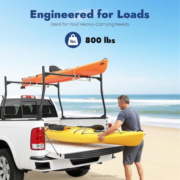 2Pcs Heavy Duty Extendable Steel Pickup Truck Ladder Rack, 46-71 Inch Adjustable Bed Rack Holds Up to 800 LBS, No Drill Install Cargo Carrier for Kayak, Surfboard & Lumber