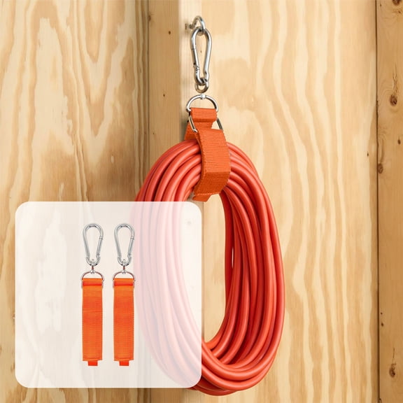 2Pcs Heavy Duty Garage Storage Hooks, Hangers with Carabiner Clips, Multi Purpose Hanging Straps for Ladder Hose Tools Bags, Nylon Orange 12 Inch