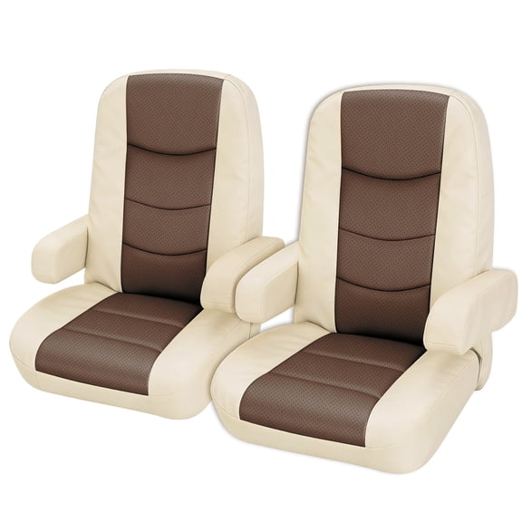 2Pcs Heavy-Duty Knitted Mesh RV Seat Covers for Captains Chairs, Universal Fit for Class-A Motorhome with Side Storage Pockets (Extended Back Version) Beige