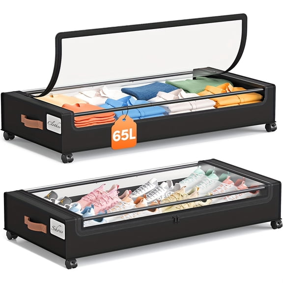 2Pcs Heavy-Duty Metal Under Bed Storage Box, Rolling Wheels, Labelled Compartments, Space-Saving for Bedroom Dorm Clothes Shoes Toys